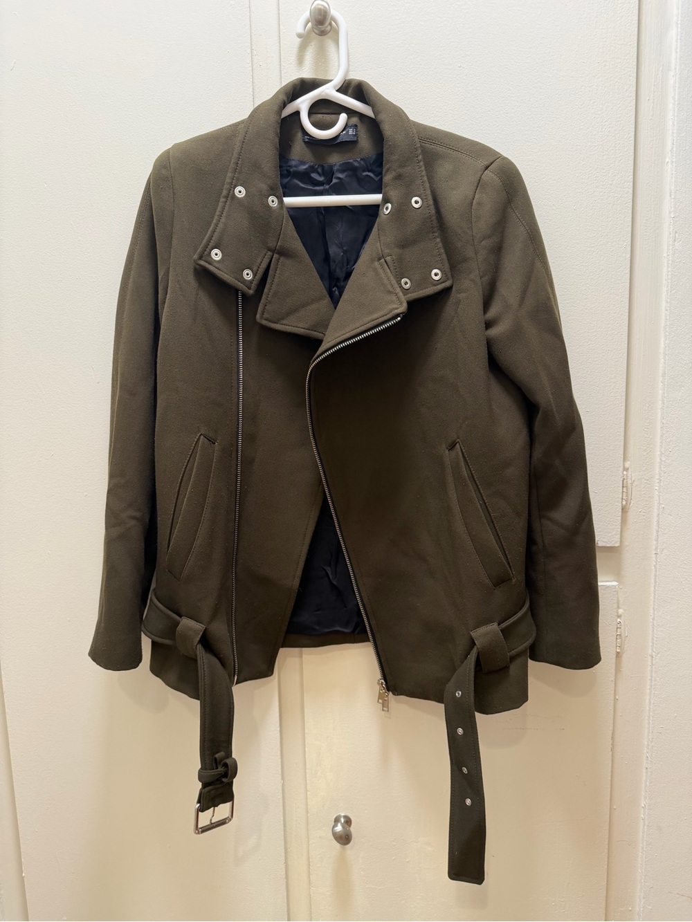 Zara Olive Green Oversized Moto Jacket